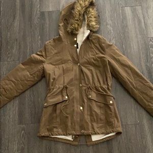 Jacket with faux fur hood